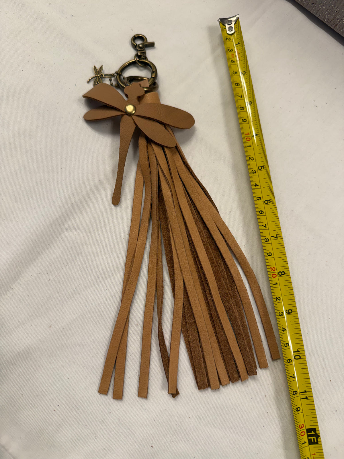 Leather Bag Charm Cluster Handmade Dragonfly and Leather Tassel