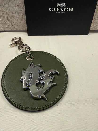 Repurposed Coach Olive Leather Coaster with Metal Dragon Emblem