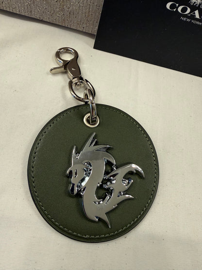 Repurposed Coach Olive Leather Coaster with Metal Dragon Emblem
