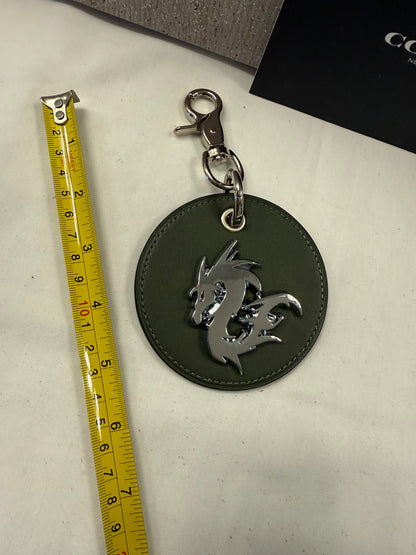 Repurposed Coach Olive Leather Coaster with Metal Dragon Emblem