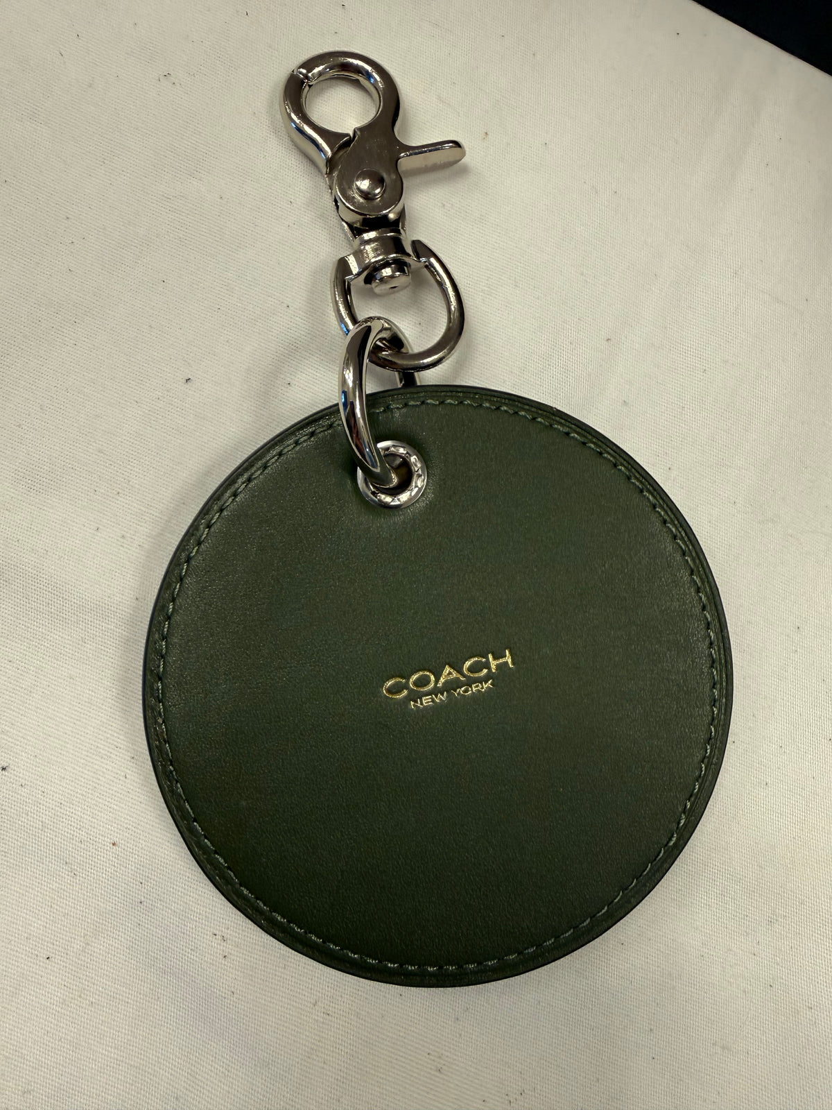 Repurposed Coach Olive Leather Coaster with Metal Dragon Emblem