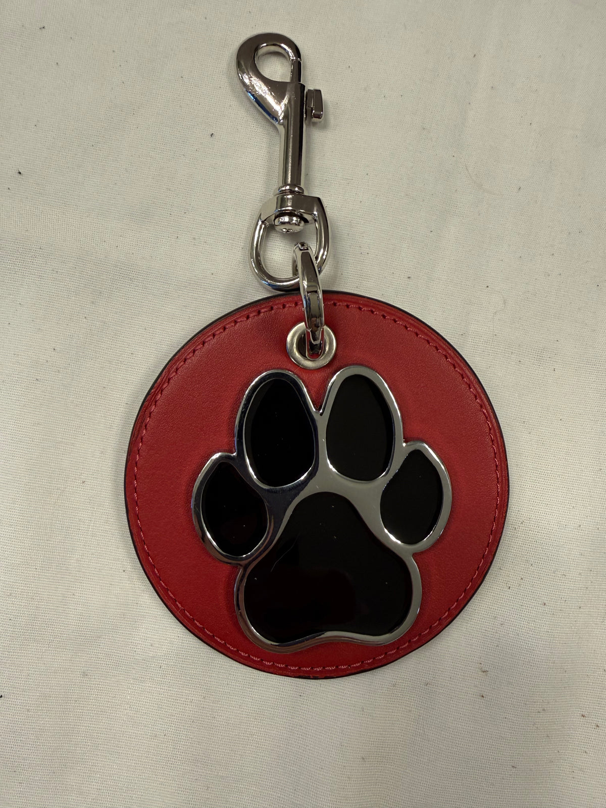 Repurposed Coach Red Leather Coaster with Dog Paw Emblem Bag Charm