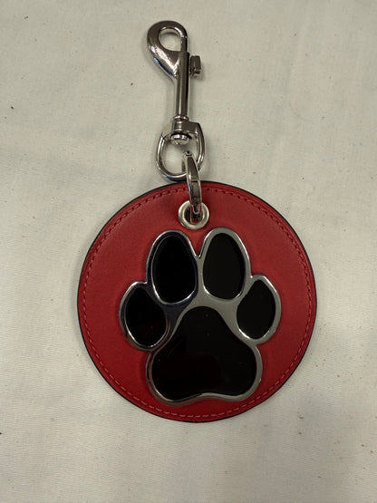 Repurposed Coach Red Leather Coaster with Dog Paw Emblem Bag Charm
