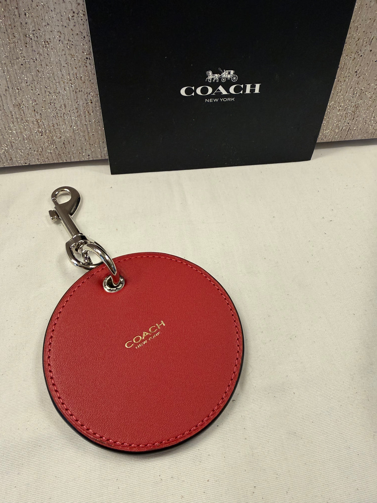 Repurposed Coach Red Leather Coaster with Dog Paw Emblem Bag Charm