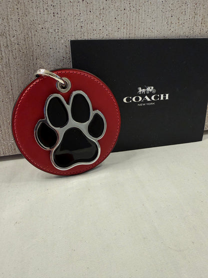 Repurposed Coach Red Leather Coaster with Dog Paw Emblem Bag Charm