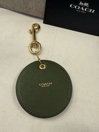 Repurposed Coach Coaster in Olive with Gold Metal Skull and Real Brass Dog Leash Clasp Bag Charm