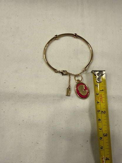 Repurposed Coach Gold Tone Charm Bracelet with Coach Pink and Gold Tone Cameo Charm