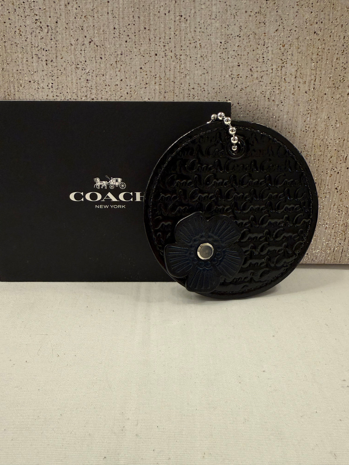 Repurposed and Painted 1990s Coach Coaster with Coach Tea Rose Rivet Bag Charm