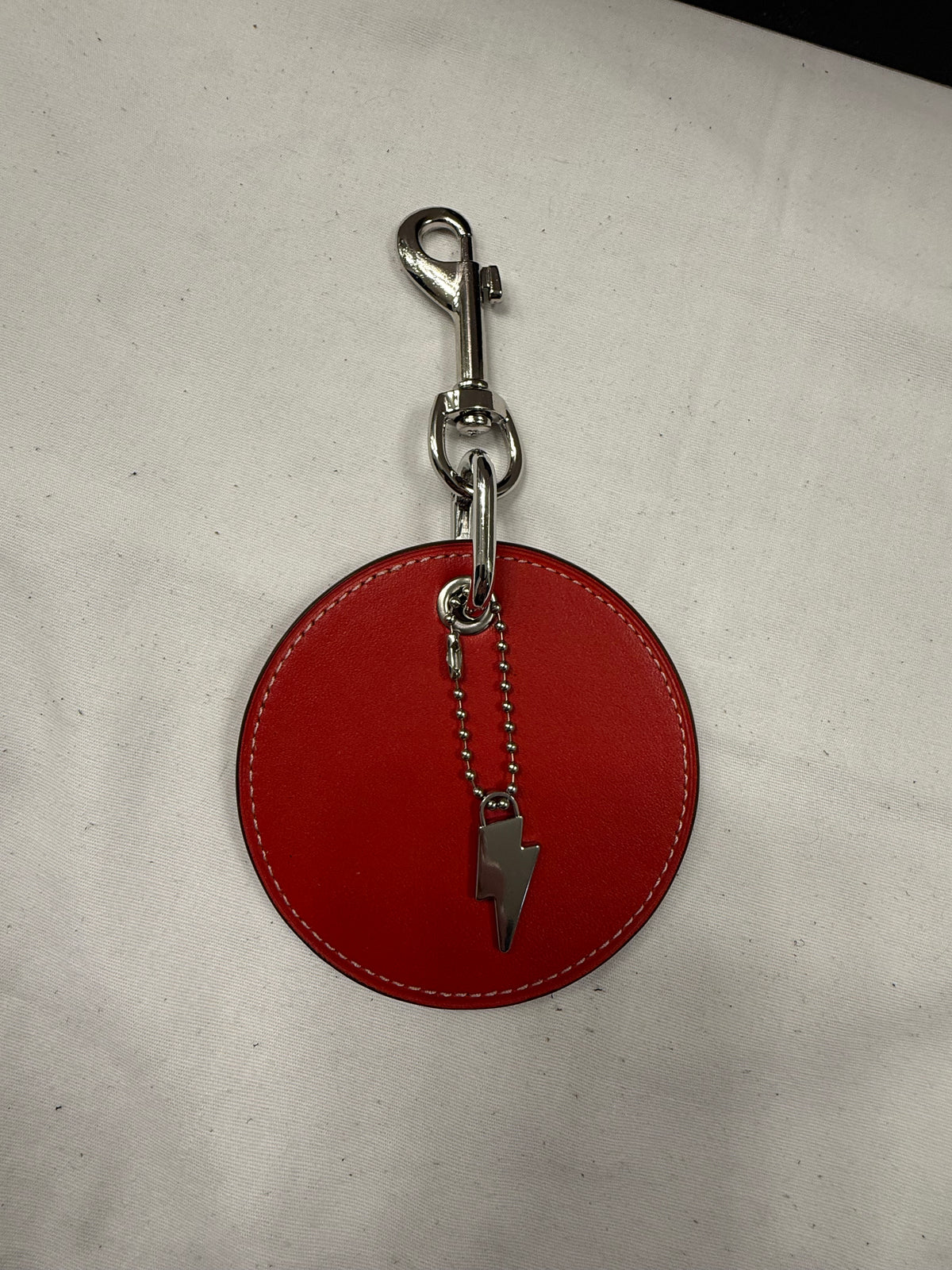 Repurposed Retro Coach Red Leather Coaster with Coach Lightning Bolt Charm