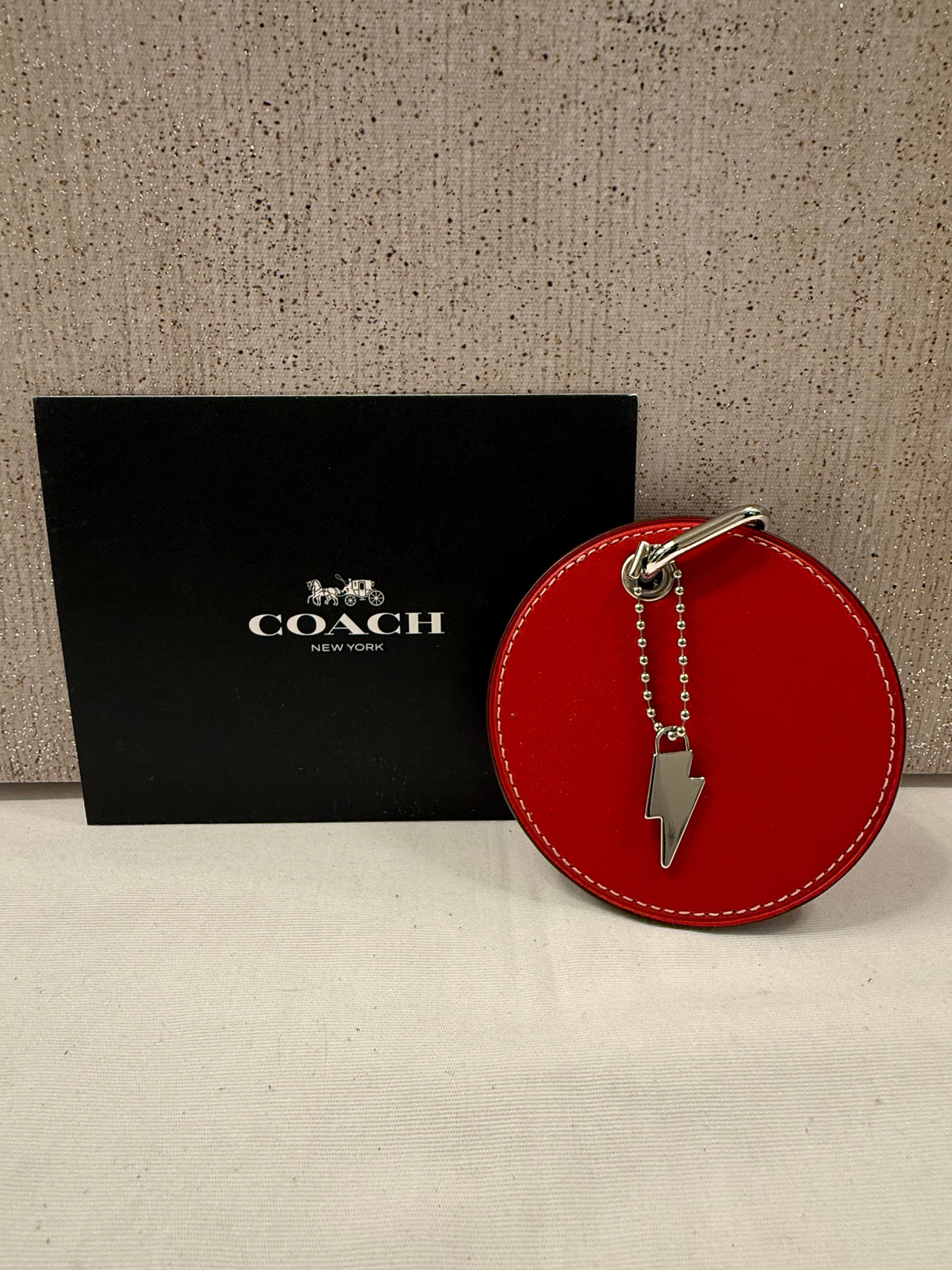 Repurposed Retro Coach Red Leather Coaster with Coach Lightning Bolt Charm