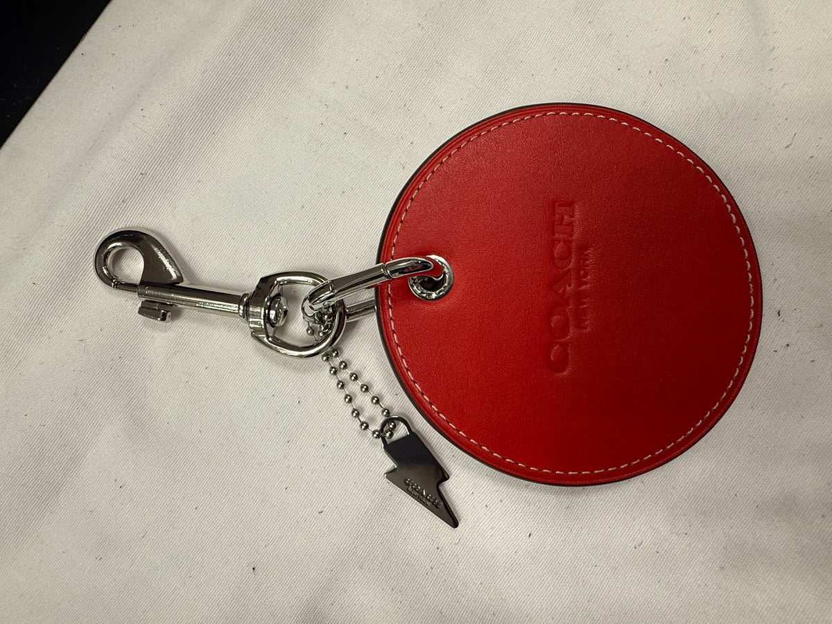 Repurposed Retro Coach Red Leather Coaster with Coach Lightning Bolt Charm