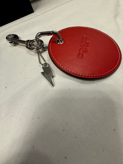 Repurposed Retro Coach Red Leather Coaster with Coach Lightning Bolt Charm