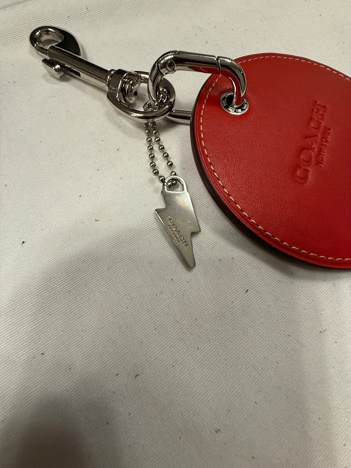 Repurposed Retro Coach Red Leather Coaster with Coach Lightning Bolt Charm