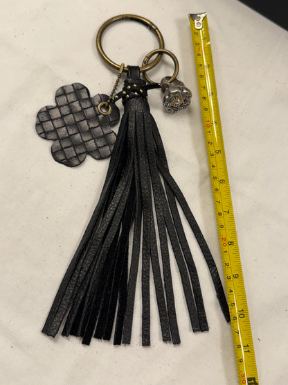 Repurposed Bottega Venetta Wallet Piece, Coach Tea Rose Ring, and Handmade Pebbled Leather Tassel