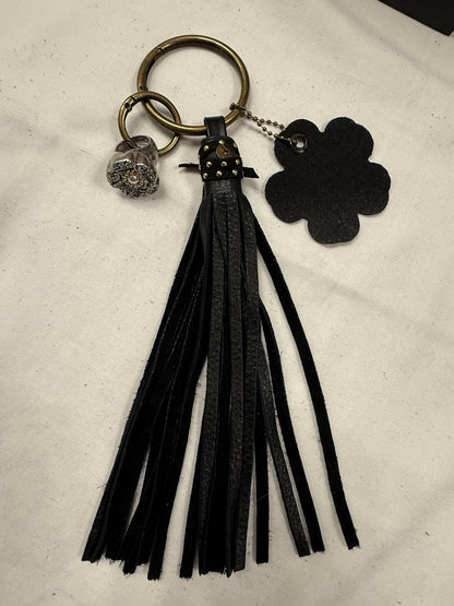 Repurposed Bottega Venetta Wallet Piece, Coach Tea Rose Ring, and Handmade Pebbled Leather Tassel