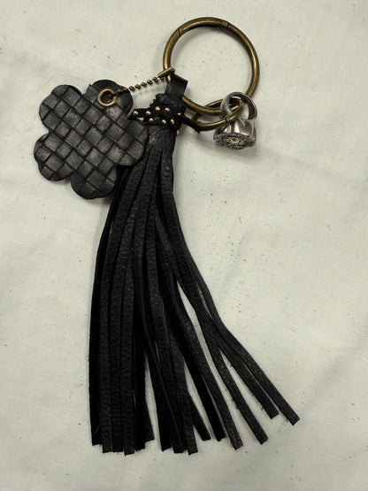 Repurposed Bottega Venetta Wallet Piece, Coach Tea Rose Ring, and Handmade Pebbled Leather Tassel