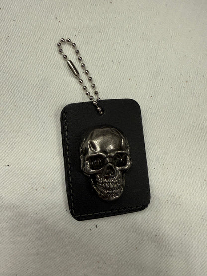 Repurposed Piece of a Coach Tic Tac Toe Board with Gunmetal Skull Rivet Bag Charm