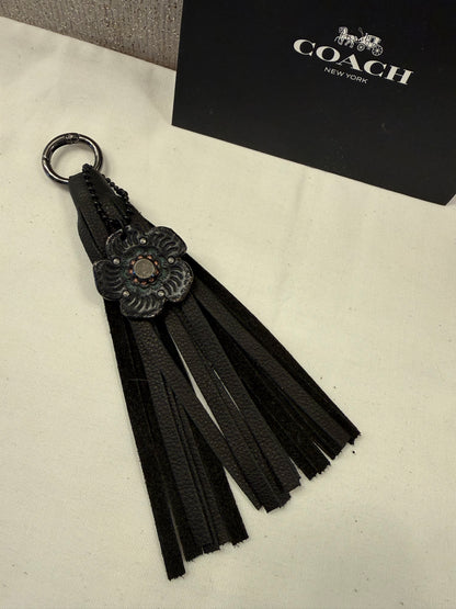 Ships 10.13.16 Repurposed Coach Tea Rose and Handmade Pebbled Leather Tassel Gunmetal Hardware
