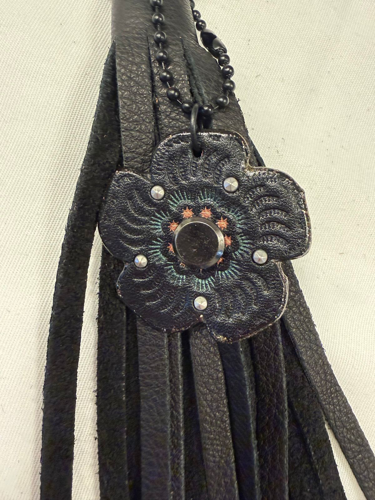 Ships 10.13.16 Repurposed Coach Tea Rose and Handmade Pebbled Leather Tassel Gunmetal Hardware