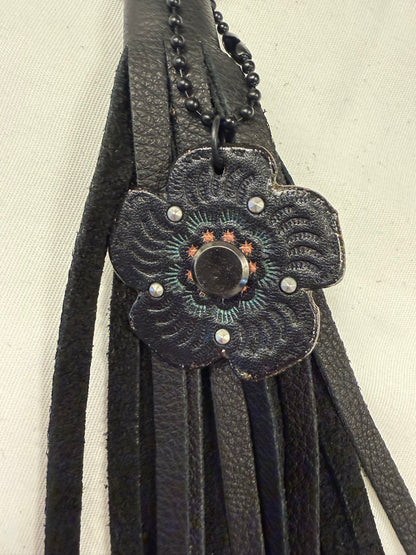 Ships 10.13.16 Repurposed Coach Tea Rose and Handmade Pebbled Leather Tassel Gunmetal Hardware