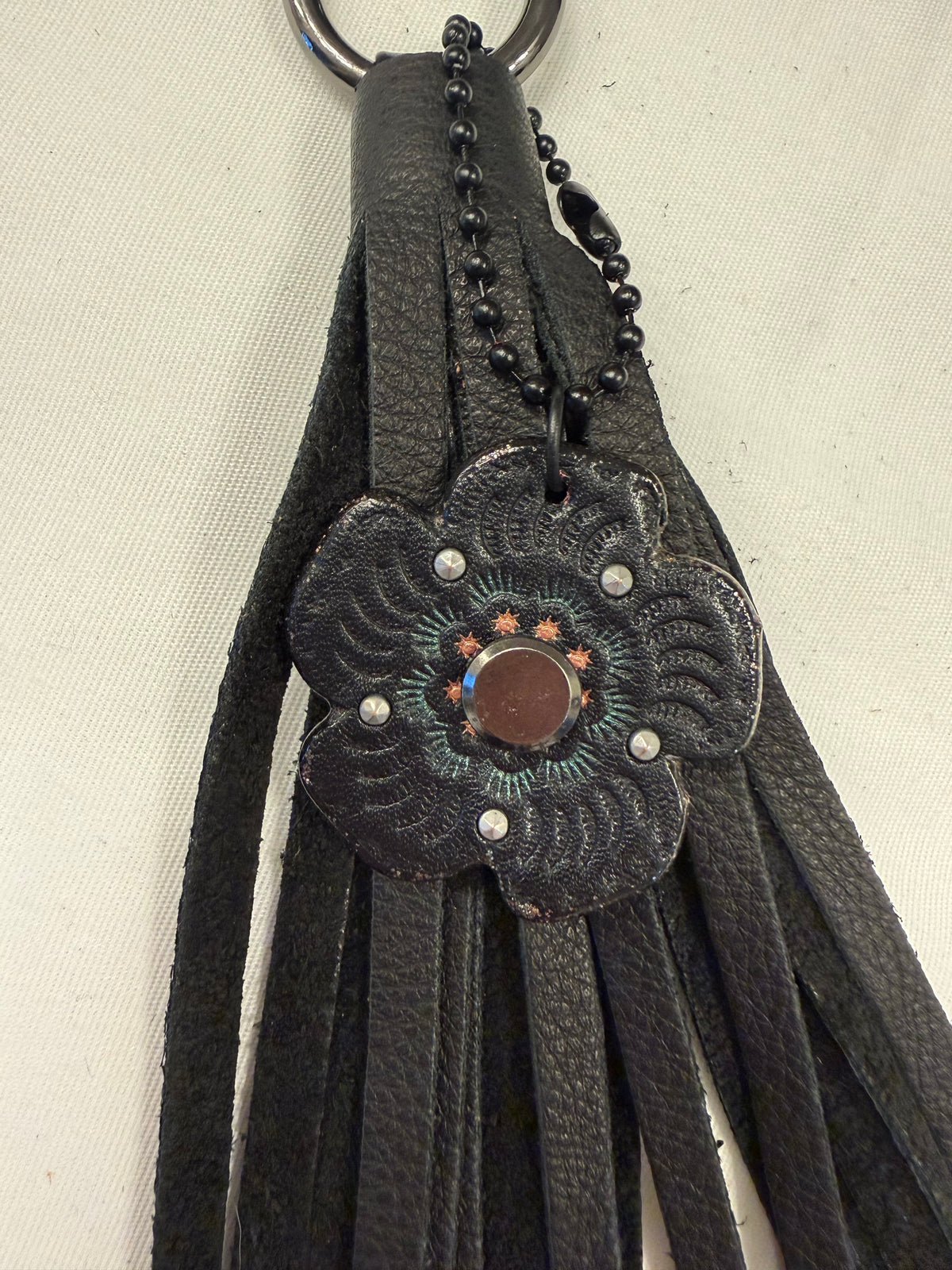 Ships 10.13.16 Repurposed Coach Tea Rose and Handmade Pebbled Leather Tassel Gunmetal Hardware