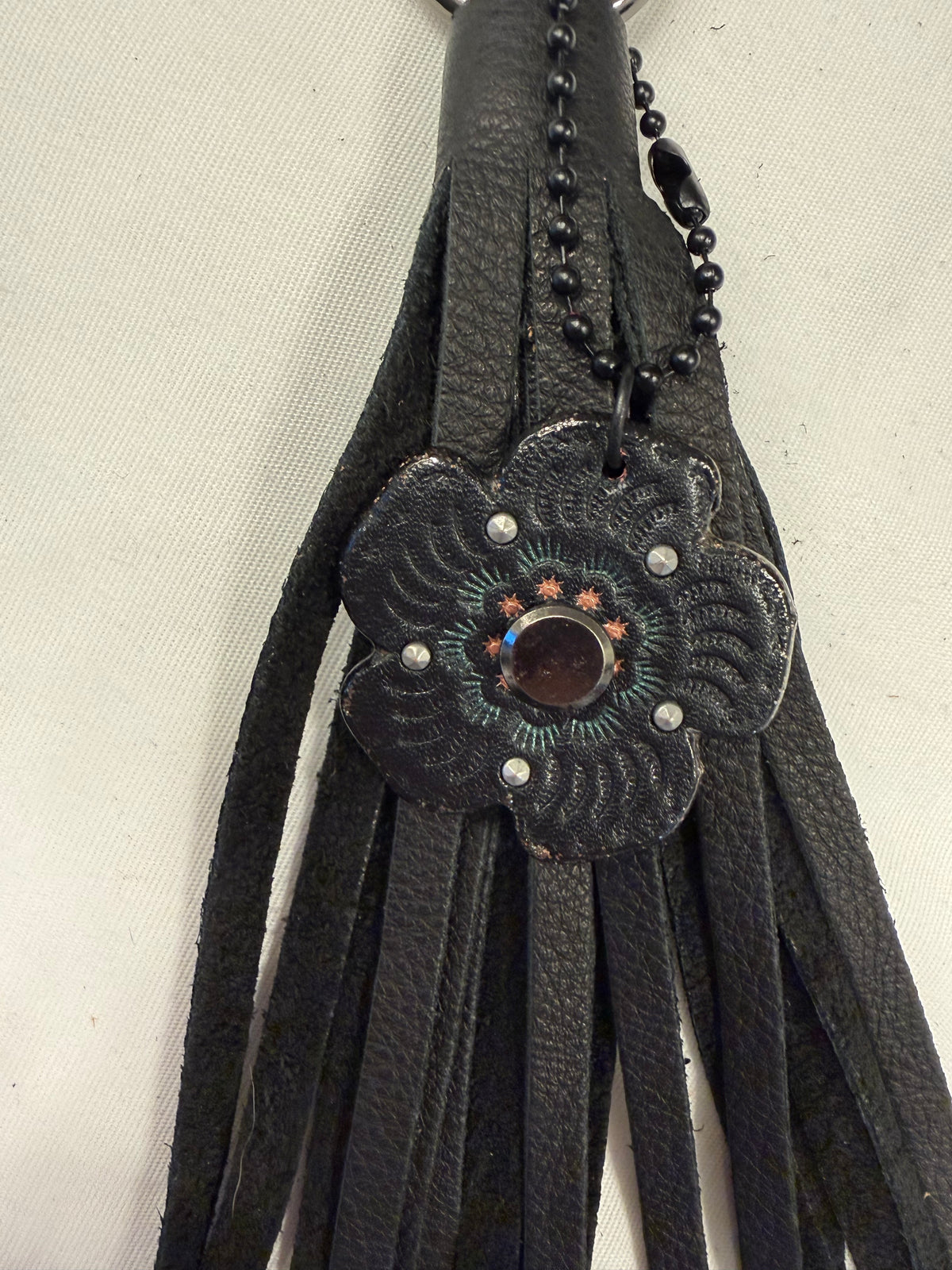 Ships 10.13.16 Repurposed Coach Tea Rose and Handmade Pebbled Leather Tassel Gunmetal Hardware