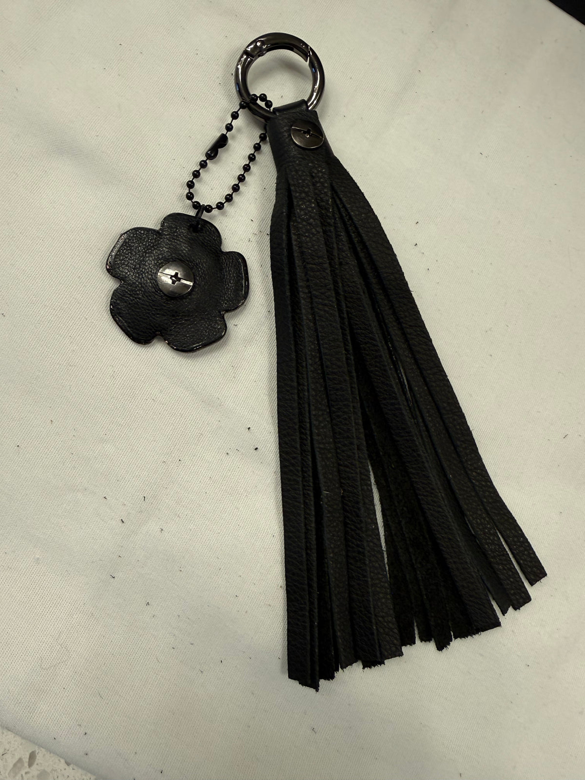 Ships 10.13.16 Repurposed Coach Tea Rose and Handmade Pebbled Leather Tassel Gunmetal Hardware