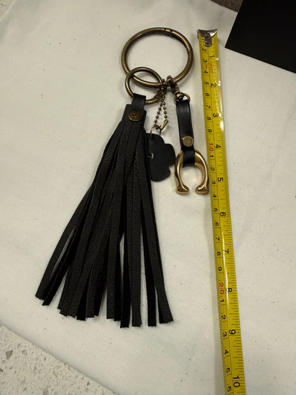 Ships 10.13.26 Bag Charm Cluster with a Repurposed Coach C from Tic Tac Toe Board, Coach Tea Rose, and Handmade Leather Tassel Bag Charm Cluster