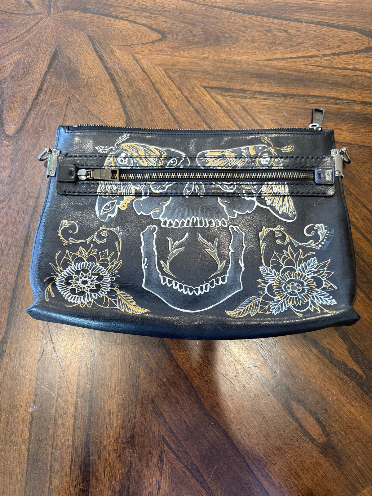 Ships 10.13.26 Pre-Loved Chelsea Champlain x Coach Collaboration Skull Moth Tattoo Pouch