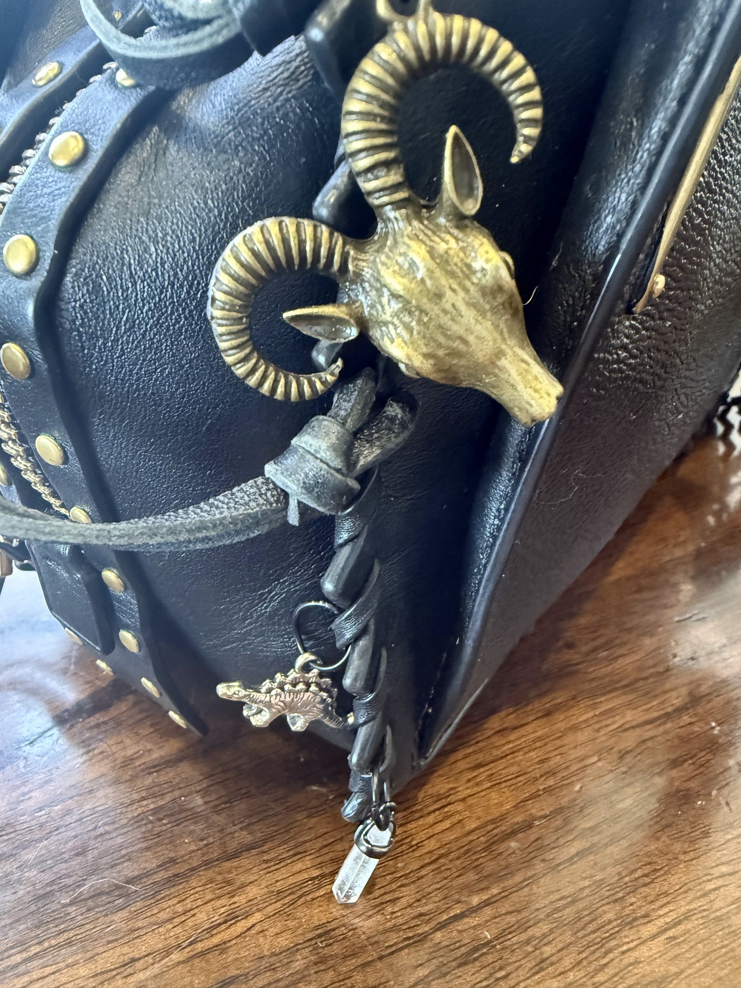 Upcrafted Coach Dreamer Satchel – Black Leather with Whipstitch, Leather Tassels & Charms
