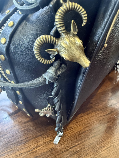 Upcrafted Coach Dreamer Satchel – Black Leather with Whipstitch, Leather Tassels & Charms