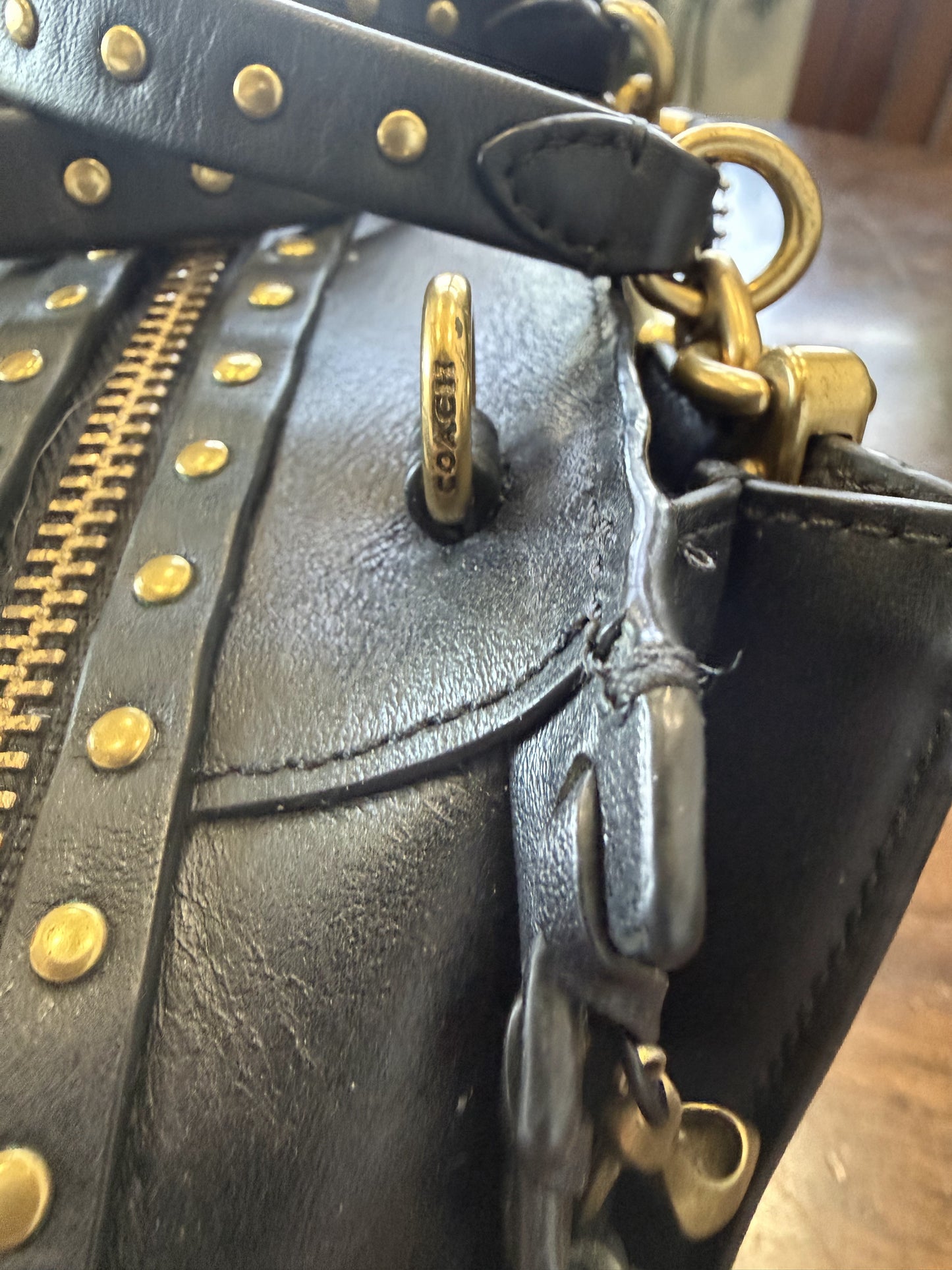 Upcrafted Coach Dreamer Satchel – Black Leather with Whipstitch, Leather Tassels & Charms