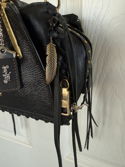 Upcrafted Coach Dreamer Satchel – Black Leather with Whipstitch, Leather Tassels & Charms