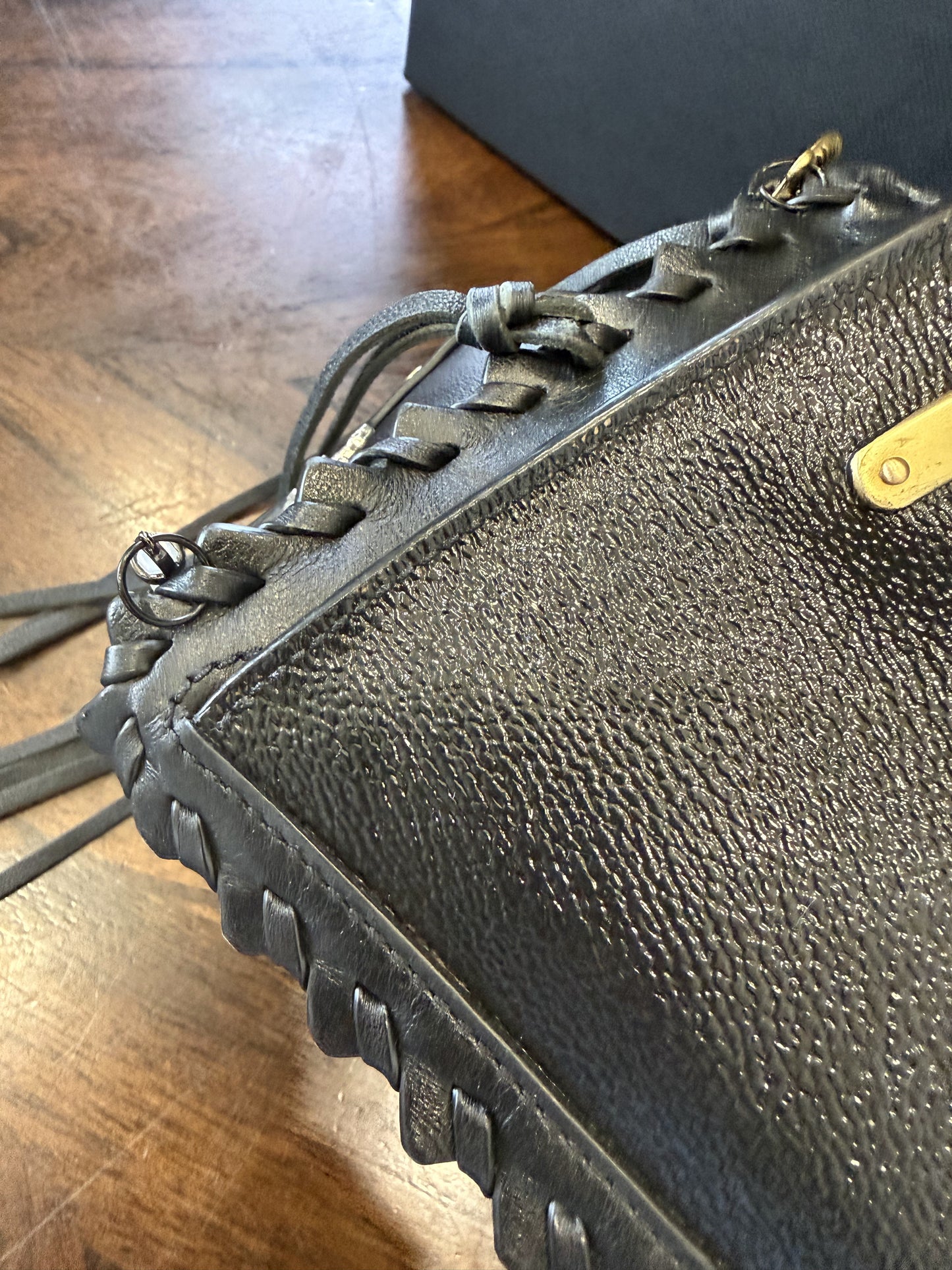 Upcrafted Coach Dreamer Satchel – Black Leather with Whipstitch, Leather Tassels & Charms