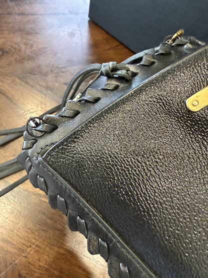 Upcrafted Coach Dreamer Satchel – Black Leather with Whipstitch, Leather Tassels & Charms