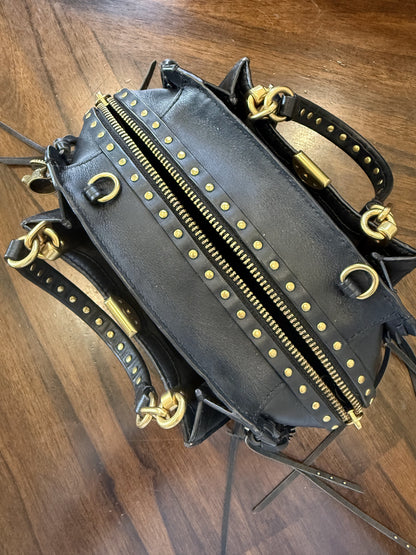 Upcrafted Coach Dreamer Satchel – Black Leather with Whipstitch, Leather Tassels & Charms