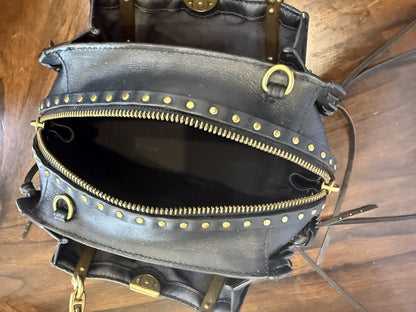 Upcrafted Coach Dreamer Satchel – Black Leather with Whipstitch, Leather Tassels & Charms