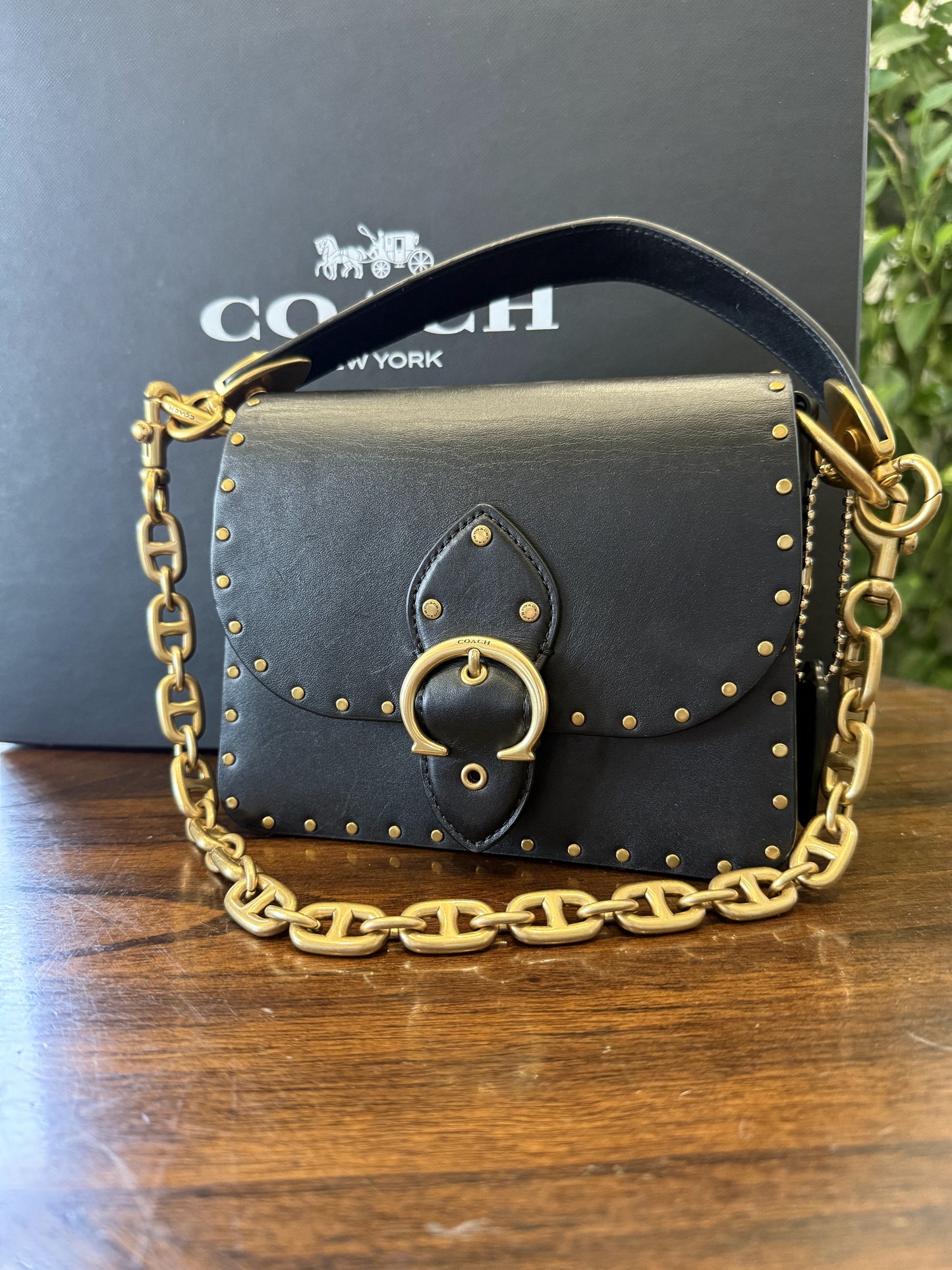 Coach Beat Shoulder Bag 18 with Rivets – Black Glovetanned Leather | Style 4600