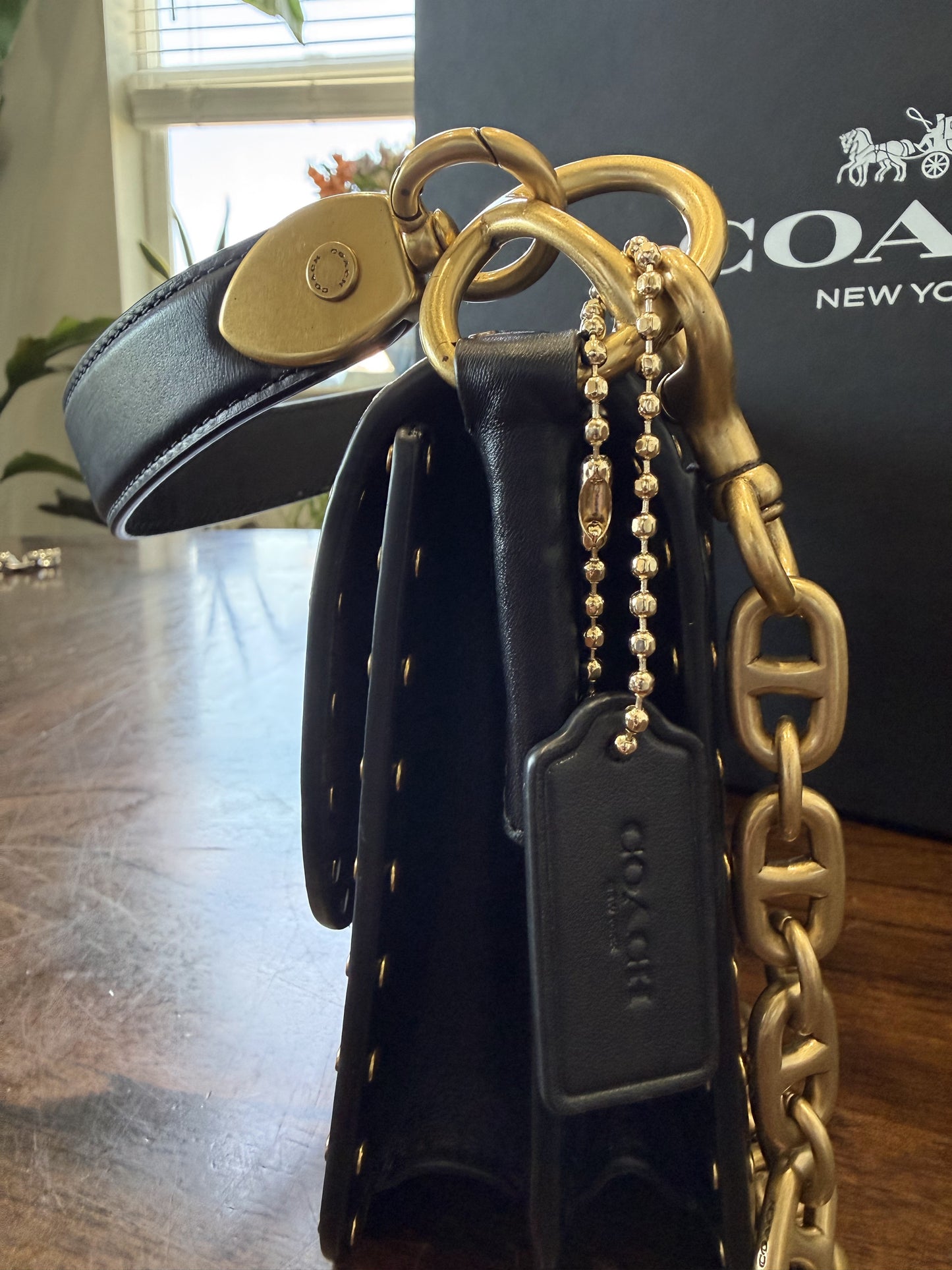 Upcrafted Coach Dreamer Satchel – Black Leather with Whipstitch, Leather Tassels & Charms