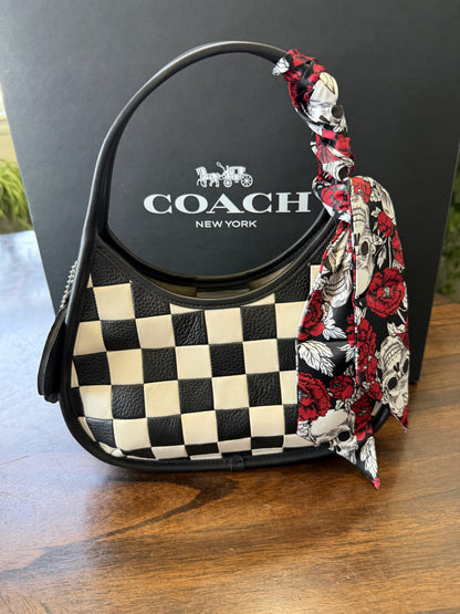 Coachtopia Checkerboard Ergo Bag – Black & White with Skull & Roses Twilly + upcrafted KMM Skull Charm