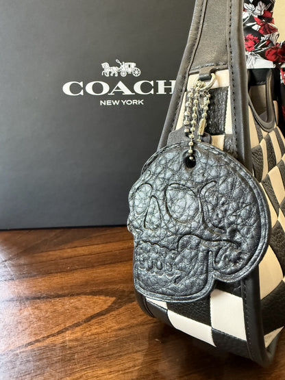 Coachtopia Checkerboard Ergo Bag – Black & White with Skull & Roses Twilly + upcrafted KMM Skull Charm