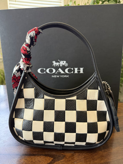 Coachtopia Checkerboard Ergo Bag – Black & White with Skull & Roses Twilly + upcrafted KMM Skull Charm