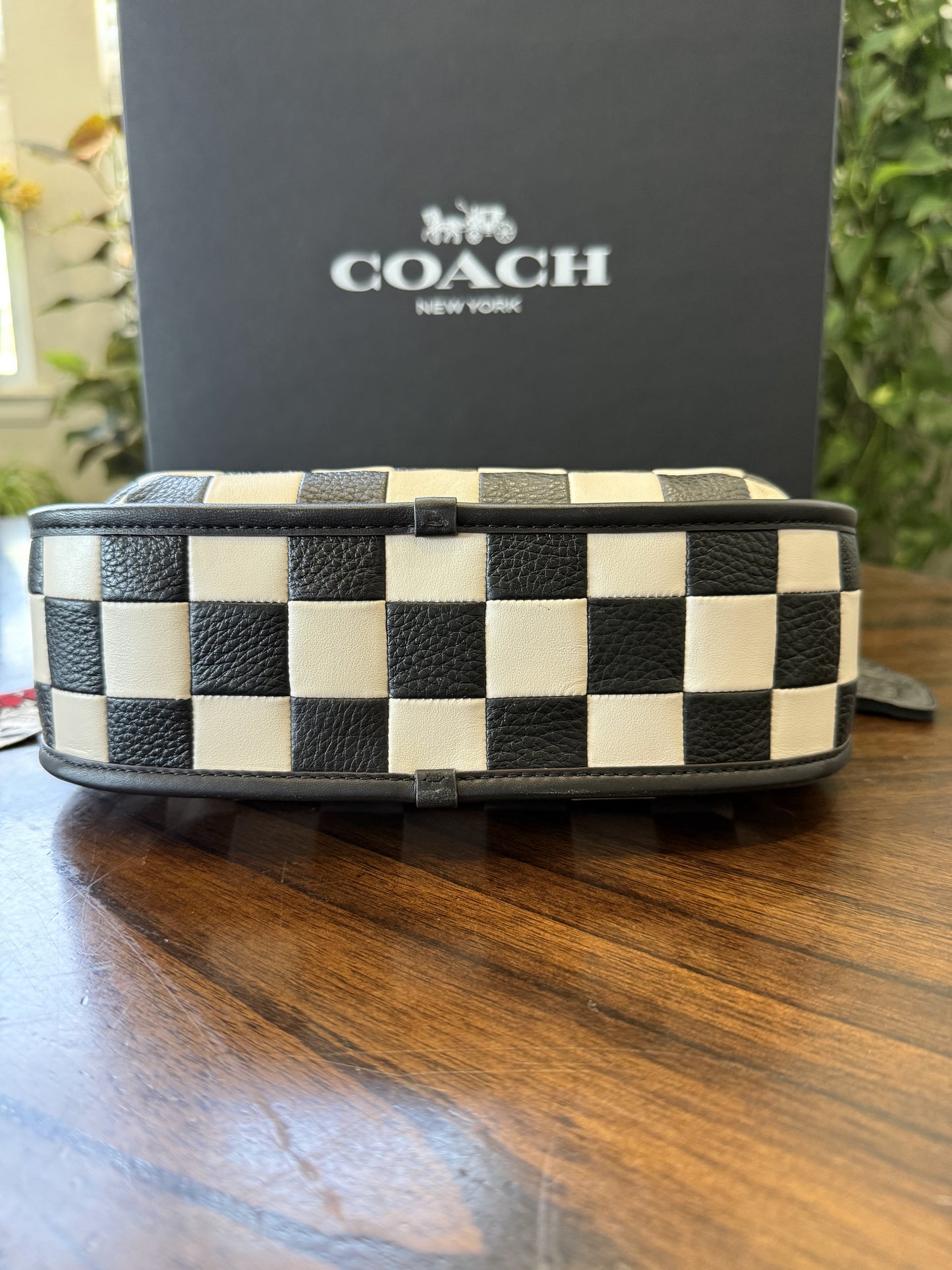 Coachtopia Checkerboard Ergo Bag – Black & White with Skull & Roses Twilly + upcrafted KMM Skull Charm