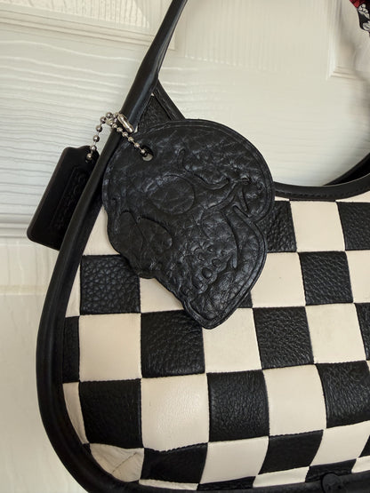 Coachtopia Checkerboard Ergo Bag – Black & White with Skull & Roses Twilly + upcrafted KMM Skull Charm