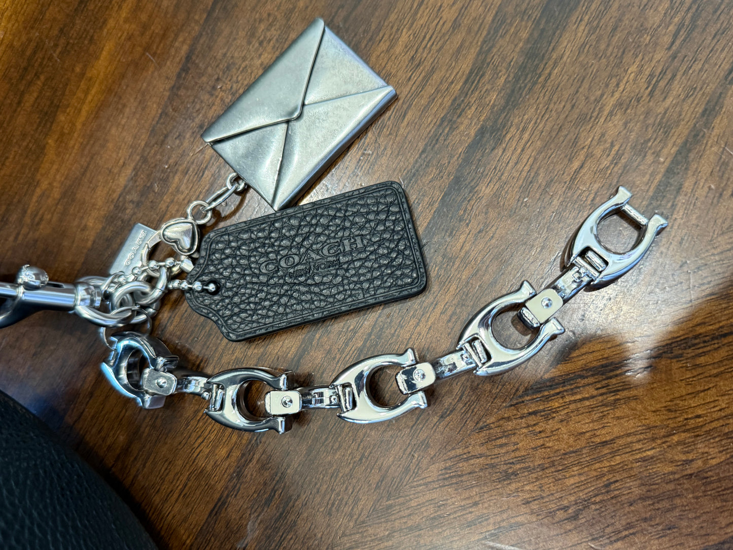 One-of-a-Kind Upcrafted Coach Andre 30 – Black Pebbled Leather with 2016-era Coach Moto Pins, Runway Envelope Charm, & Coach C-Link Charm