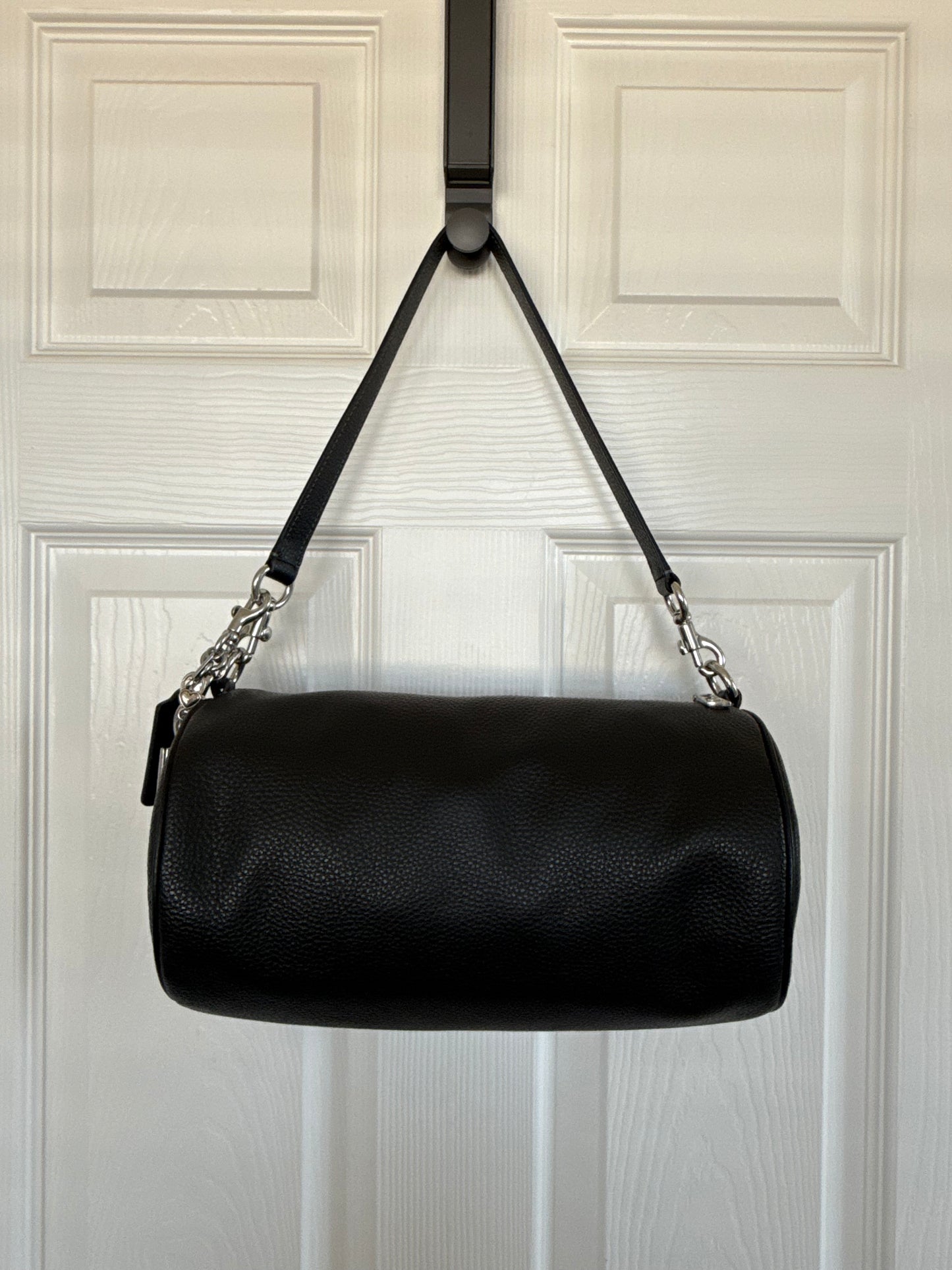 One-of-a-Kind Upcrafted Coach Andre 30 – Black Pebbled Leather with 2016-era Coach Moto Pins, Runway Envelope Charm, & Coach C-Link Charm