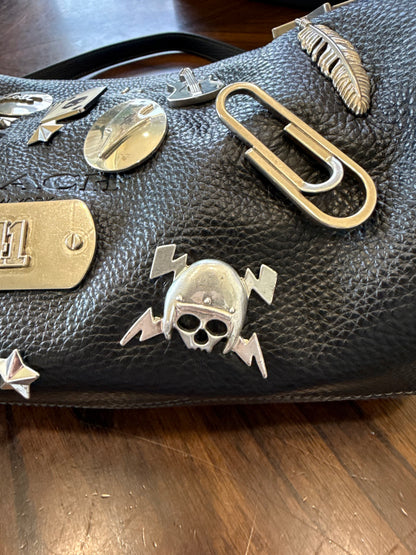 One-of-a-Kind Upcrafted Coach Andre 30 – Black Pebbled Leather with 2016-era Coach Moto Pins, Runway Envelope Charm, & Coach C-Link Charm