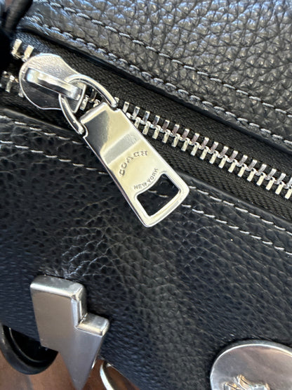 One-of-a-Kind Upcrafted Coach Andre 30 – Black Pebbled Leather with 2016-era Coach Moto Pins, Runway Envelope Charm, & Coach C-Link Charm
