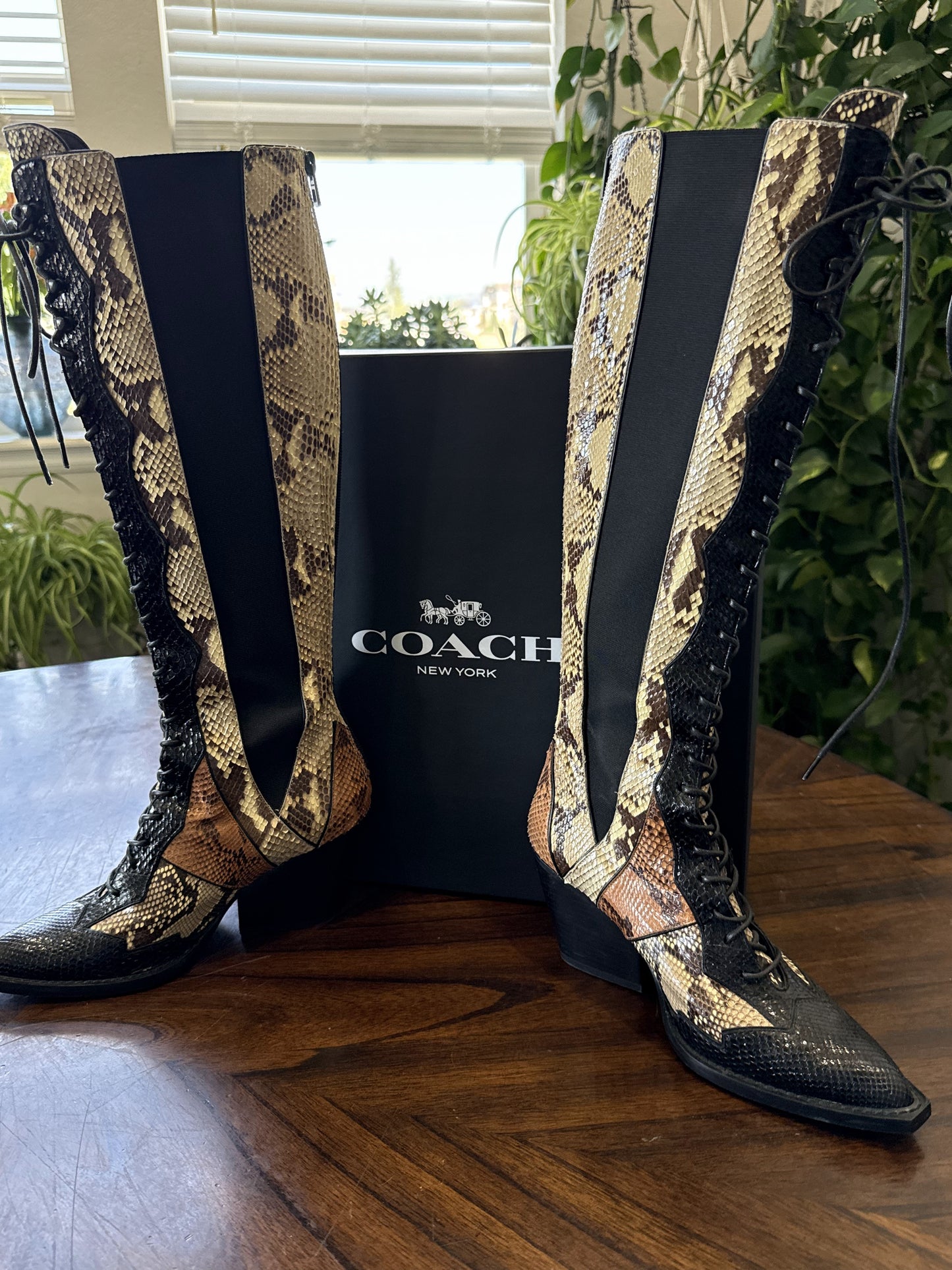 Pre-Loved Coach Snakeskin Patchwork Leather Western Boots – Size 6