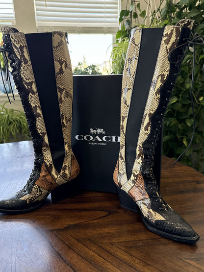 Pre-Loved Coach Snakeskin Patchwork Leather Western Boots – Size 6